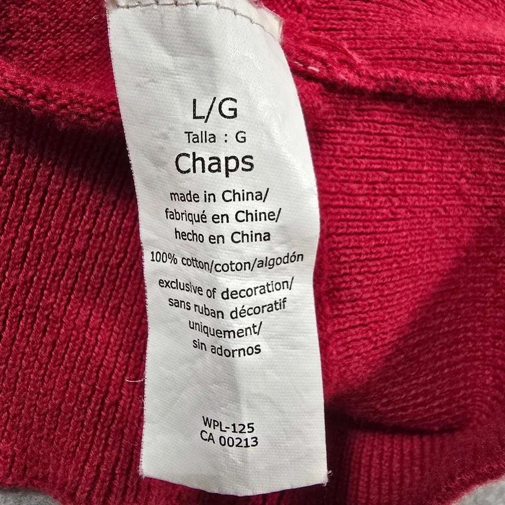 Chaps Mens Large Red Sweater Vest V-Neck Cotton Knit Embroidered Logo Classic